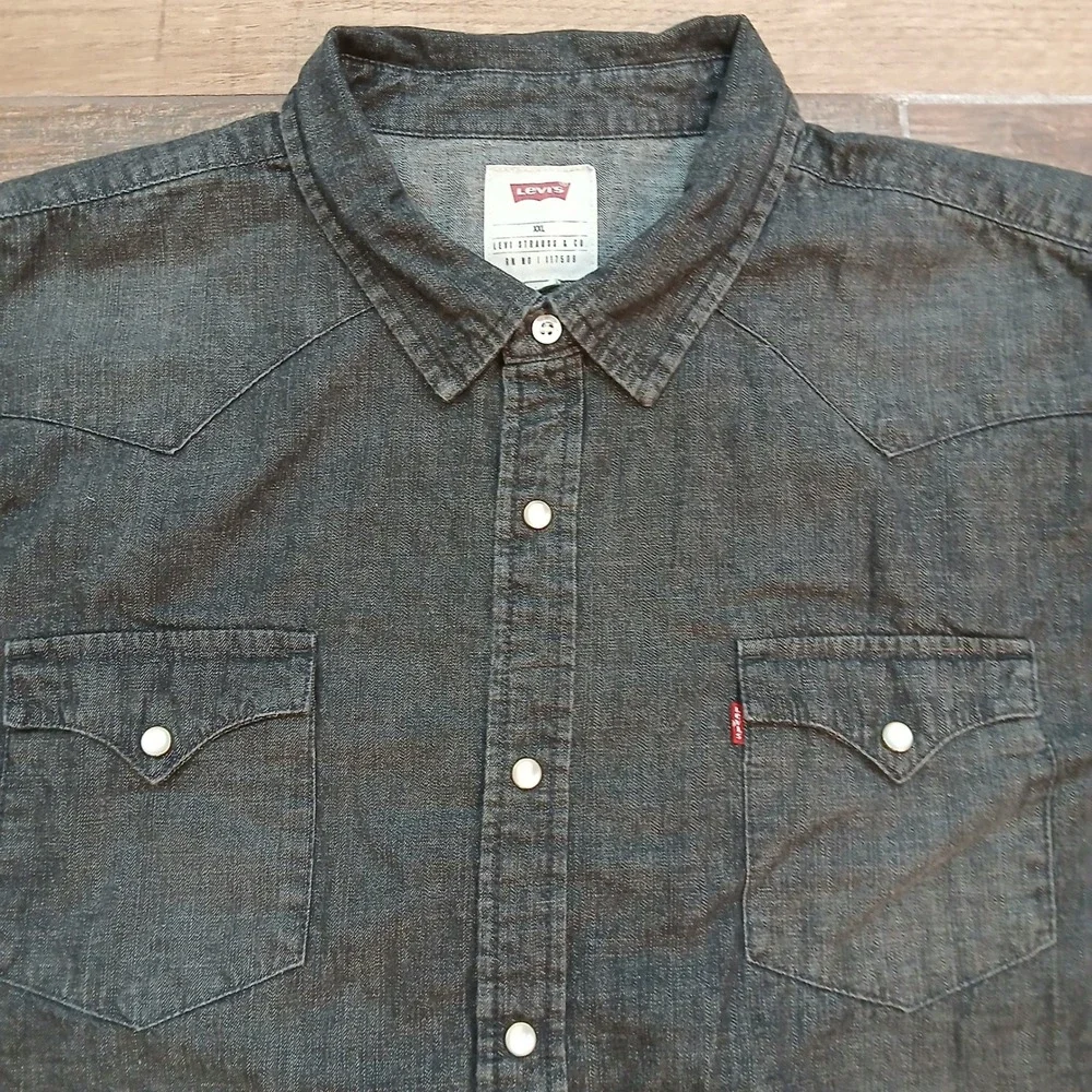 Levis Shirt Mens 2XL XXL Black Fade Pearl Snap Western Cowboy Rodeo Rancher